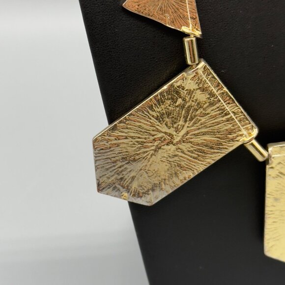 Vintage Gold Tone Chevron Enamel Black Cream Rhinestone Bib Necklace 18" READ - Picture 11 of 15